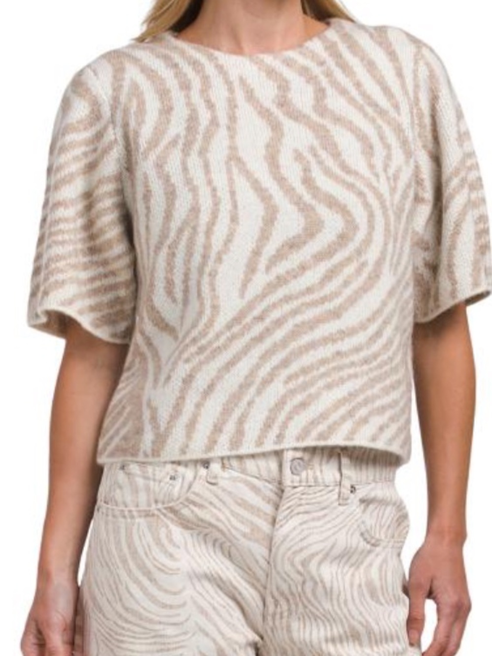 Le Jean Neutral Zebra Print Knit Top